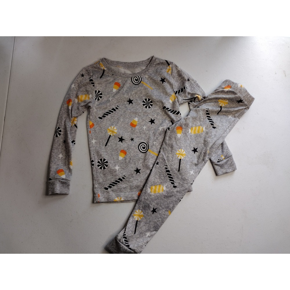 Wonder Nation Kids Halloween Candy Print Pajama Set Gray 5T